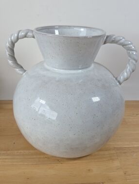 Cream Speckled Ceramic Vase with Twisted Rope Handles